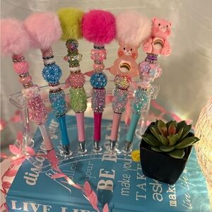 Colorful Pom Pom Pens with Cute Charms